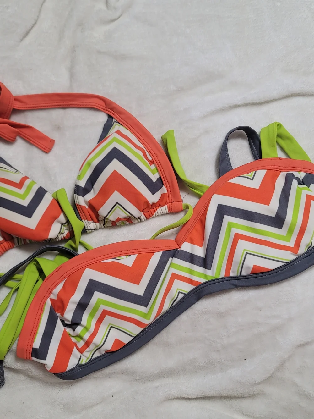 Swimsuit Stripe 4 Piece Bikini Set Bundle in Coral, Gray & Lime Sz L Swim